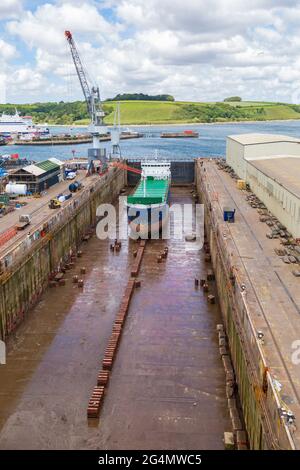 Celtic Venture cargo ship in dry dock at Falmouth, Cornwall UK in June - Falmouth docks Stock Photo