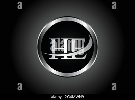 silver letter HE metal combination alphabet logo icon design with grey color on Black and white gradient design for a company or business Stock Vector