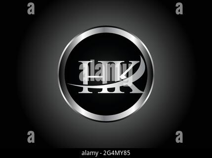 silver letter HK metal combination alphabet logo icon design with grey color on Black and white gradient design for a company or business Stock Vector