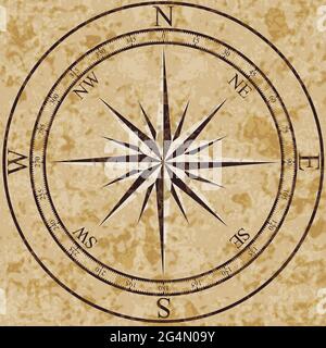 Windrose on old paper, EPS10 - vector graphics. Stock Vector
