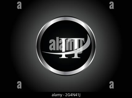 silver letter IT metal combination alphabet logo icon design with grey color on Black and white gradient design for a company or business Stock Vector