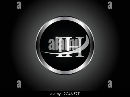 silver letter IH metal combination alphabet logo icon design with grey color on Black and white gradient design for a company or business Stock Vector