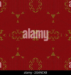 Knitting seamless pattern red-yellow Chinese style, EPS8 - vector graphics. Stock Vector