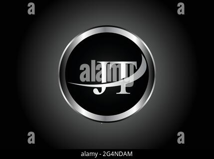 silver letter JT metal combination alphabet logo icon design with grey color on Black and white gradient design for a company or business Stock Vector