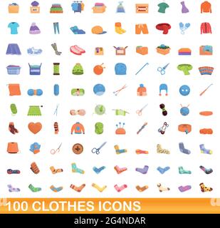 100 clothes icons set. Cartoon illustration of 100 clothes icons vector set isolated on white background Stock Vector