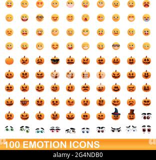 100 emotion icons set. Cartoon illustration of 100 emotion icons vector set isolated on white background Stock Vector