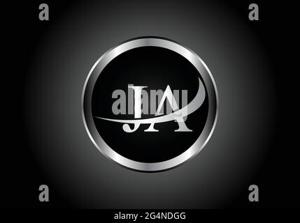 silver letter JA metal combination alphabet logo icon design with grey color on Black and white gradient design for a company or business Stock Vector