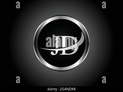 silver letter JD metal combination alphabet logo icon design with grey color on Black and white gradient design for a company or business Stock Vector