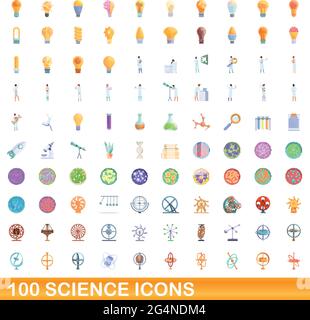 100 science icons set. Cartoon illustration of 100 science icons vector set isolated on white background Stock Vector