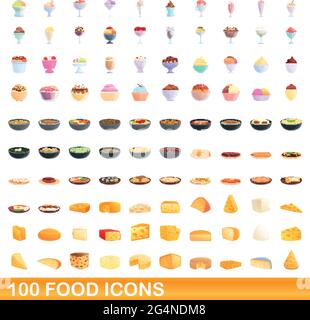 100 food icons set. Cartoon illustration of 100 food icons vector set isolated on white background Stock Vector