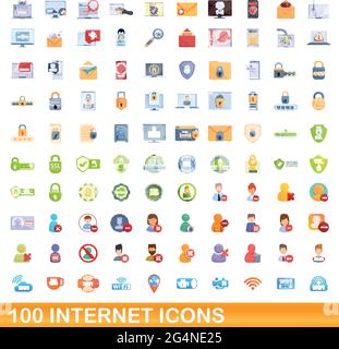 100 internet icons set. Cartoon illustration of 100 internet icons vector set isolated on white background Stock Vector