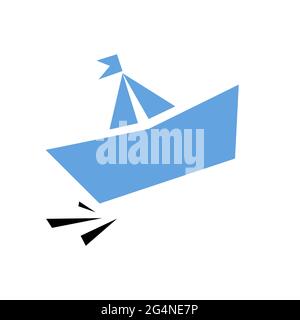 Blue Boat. Travel icon isolated on white Stock Vector