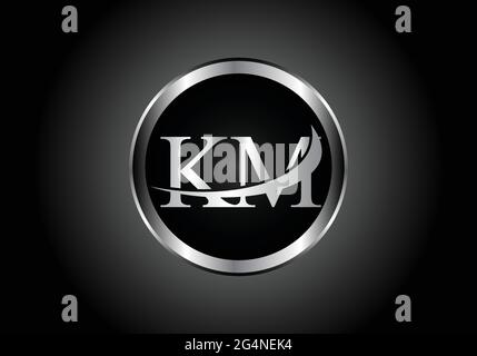 silver letter KM metal combination alphabet logo icon design with grey color on Black and white gradient design for a company or business Stock Vector