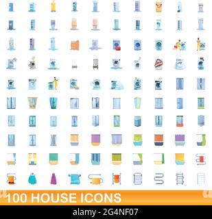 100 house icons set. Cartoon illustration of 100 house icons vector set isolated on white background Stock Vector