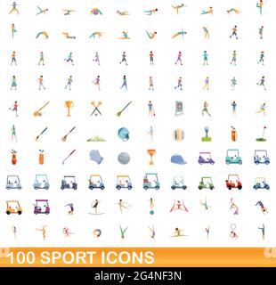 100 sport icons set. Cartoon illustration of 100 sport icons vector set isolated on white background Stock Vector
