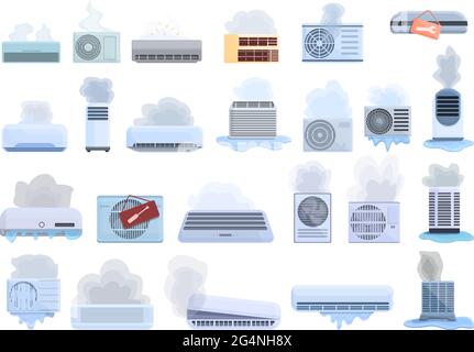 Repair air conditioner icons set. Cartoon set of repair air conditioner vector icons for web design Stock Vector