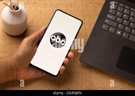 American Broadcasting Company or abc logo on phone screen stock image. Stock Photo