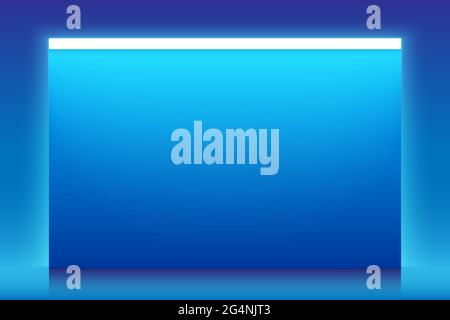 Blue horizontal backdrop with neon light. Vector banner template with copy space. Stock Vector