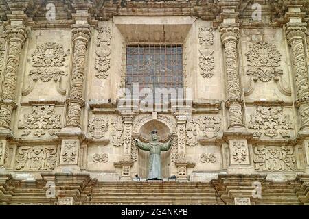 Amazing Relieves on the Facade of Basilica of San Francisco, a Historic Baroque Church in La Paz, Capital City of Bolivia, South America Stock Photo