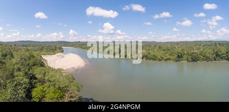 Aerial view of the Rio Napo in the Ecuadorian Amazon surrounded by tropical rainforest Stock Photo