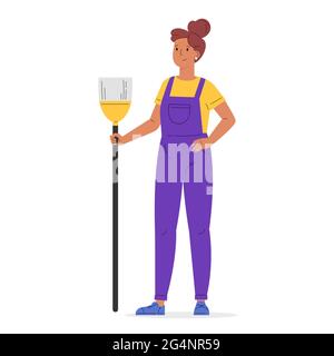 A woman dressed in a uniform with a broom.  Stock Vector