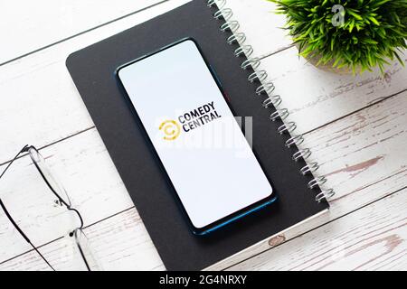 Comedy Central logo on phone screen stock image. Stock Photo