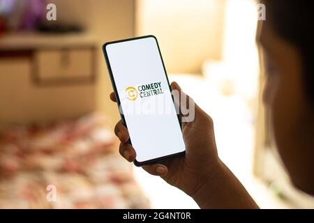 Comedy Central logo on phone screen stock image. Stock Photo