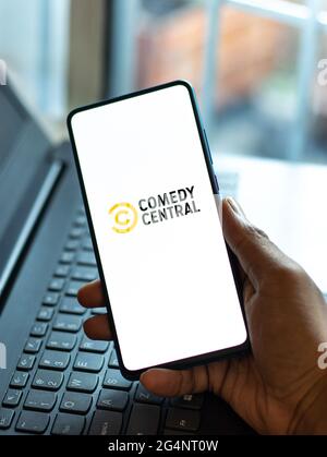 Comedy Central logo on phone screen stock image. Stock Photo