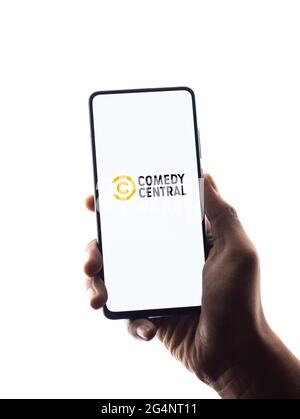 Comedy Central logo on phone screen stock image. Stock Photo