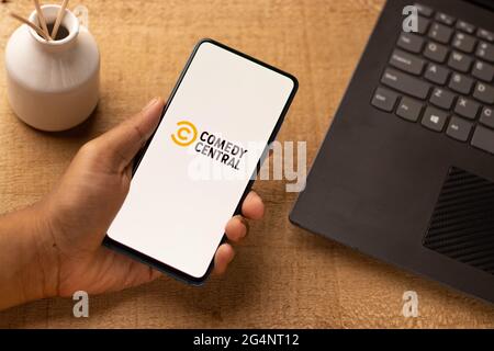 Comedy Central logo on phone screen stock image. Stock Photo