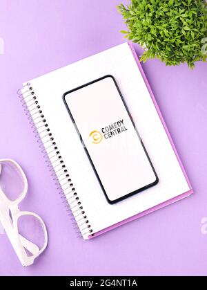 Comedy Central logo on phone screen stock image. Stock Photo