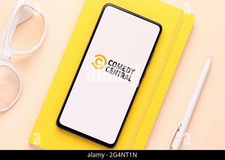 Comedy Central logo on phone screen stock image. Stock Photo