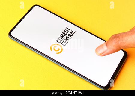 Comedy Central logo on phone screen stock image. Stock Photo
