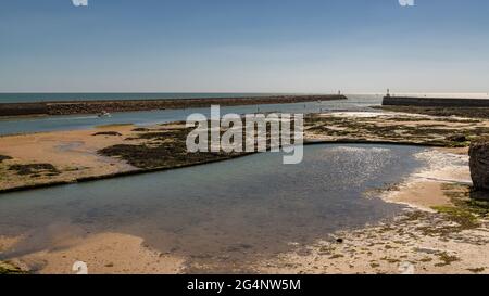 Saint-Gilles-Croix-de-Vie, in Vendee, typical harbor with the lighthouse Stock Photo