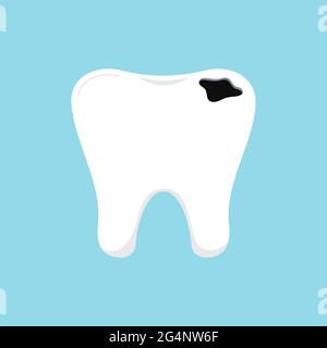 Tooth decay dental icon isolated on blue background. Stock Vector