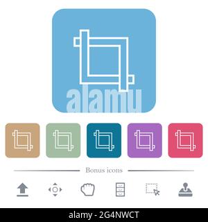 Crop tool white flat icons on color rounded square backgrounds. 6 bonus icons included Stock Vector