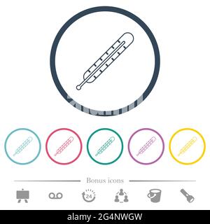 Digital thermometer flat color icons in round outlines. 6 bonus icons included. Stock Vector