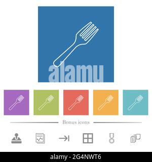 Single fork flat white icons in square backgrounds. 6 bonus icons included. Stock Vector