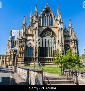 Steps lead up to Lincoln cathedral captured in June 2021. Stock Photo