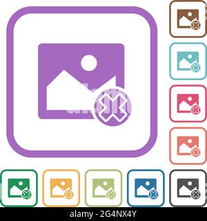 Cancel image operations simple icons in color rounded square frames on white background Stock Vector