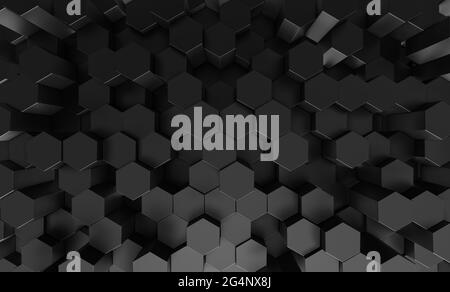 Abstract 3D Dark hexagon wallpaper or background Stock Photo
