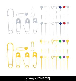 Safety iron fixing pin set isolated on white background. Stock Vector