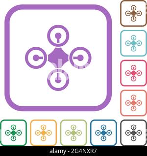 Drone top view solid simple icons in color rounded square frames on white background Stock Vector
