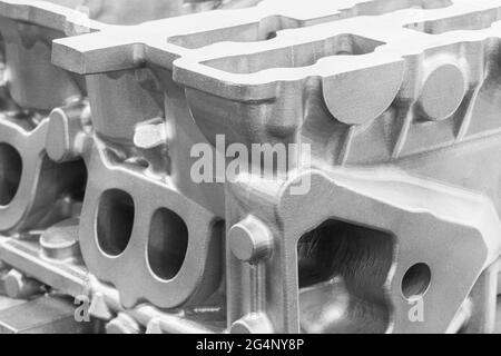 open block of four cylinder petrol engine Stock Photo