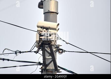 video surveillance camera mounted on a pole Stock Photo