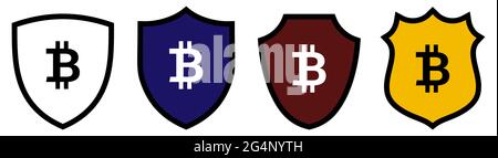 Bitcoin icon inside shield, different versions. Cryptocurrency strength / security concept Stock Vector