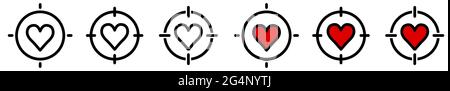 Heart icon in target crosshair. Focus on love or emotions concept, multiple versions Stock Vector