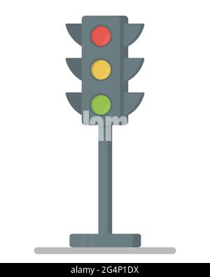 Traffic lights with all three colors on. Flat Design vector Illustration. Stock Vector