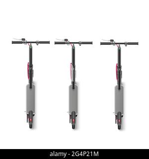 Black electric kick scooter on white background realistic vector illustration. Stock Vector