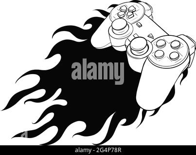 silhouette joypad with flames for gaming vector illustration Stock Vector